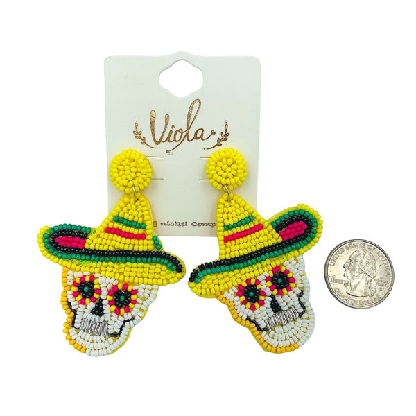 Día de (los) Muertos / Cinco De Mayo Skull Beaded Earrings (2.0x3.0in))