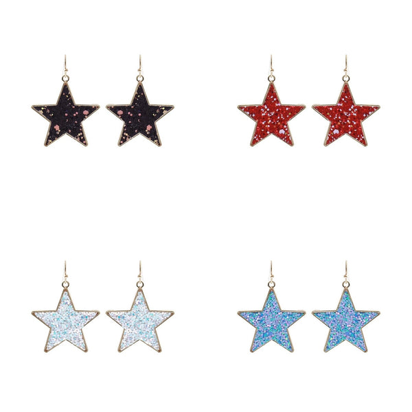 Glitter Sequin Star Dangle Earrings - 4 Colors (1.38x1.76in)