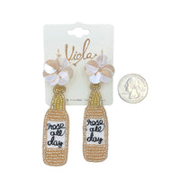 "Rosè All Day" Wine Bottle Seed Bead Earrings (0.75x3in)