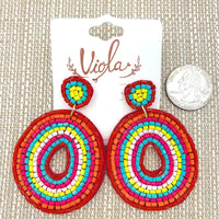 Rainbow Colored Doughnut Shaped Seed Bead Earrings - Beaded (1.75x2.5in)