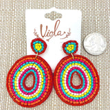 Rainbow Colored Doughnut Shaped Seed Bead Earrings - Beaded (1.75x2.5in)