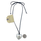 Puffy Heart Black Cord Necklace in Silver or Gold (37in)(1.4x1.5in)