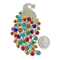 Rhinestone Peacock Brooch Pin - 2 Colors Available (2.25x4in)