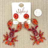 Red Crawfish Seed Bead Earrings - Crayfish, Beaded, Viola (1.75x4in)