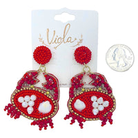 Red Crab Pearl & Seashell Beaded Earrings (1.5x2in)