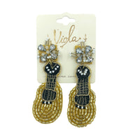 Guitar Seed Bead Dangle Earrings in Gold or Pink (1x2.75in)