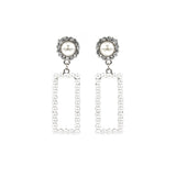 Round Top Rectangle Drop Pearl Earrings in Silver or Gold (0.59x2.02in)