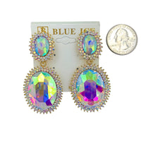 Clip On 2 Tier Oval Crystal Rhinestone Dangle Earrings - 4 Colors (1.2x2.6in)