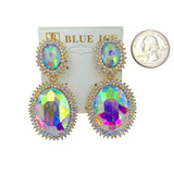 Clip On 2 Tier Oval Crystal Rhinestone Dangle Earrings - 4 Colors (1.2x2.6in)