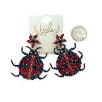 Red Ladybug Seed Bead Earrings - Beaded (2.5inx3in)