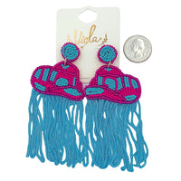 Cowboy Hat Tassel Beaded Earrings (1.75x5in)