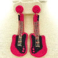 Guitar Seed Bead Earrings in Fuchsia or Turquoise (1.25x3.5in)