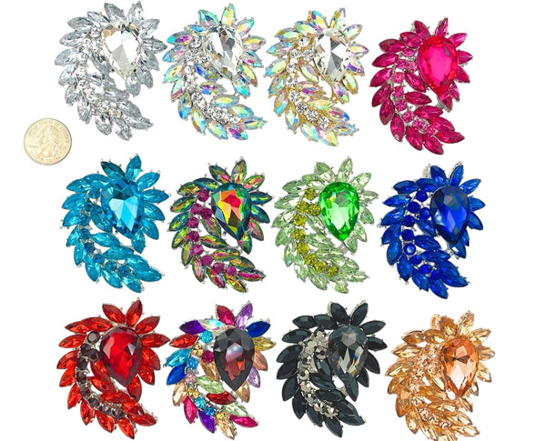 Peacock Train Shaped Rhinestone Burst Brooch Pin - 14 Colors (06233)(2.25x2.5in)