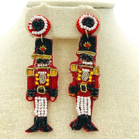 Christmas Nutcracker Toy Soldier Seed Bead Earrings - Style 2, Beaded (0.75x3in)