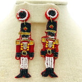 Christmas Nutcracker Toy Soldier Seed Bead Earrings - Style 2, Beaded (0.75x3in)