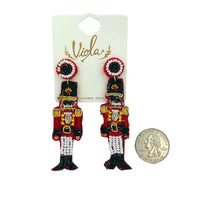 Christmas Nutcracker Toy Soldier Seed Bead Earrings - Style 2, Beaded (0.75x3in)