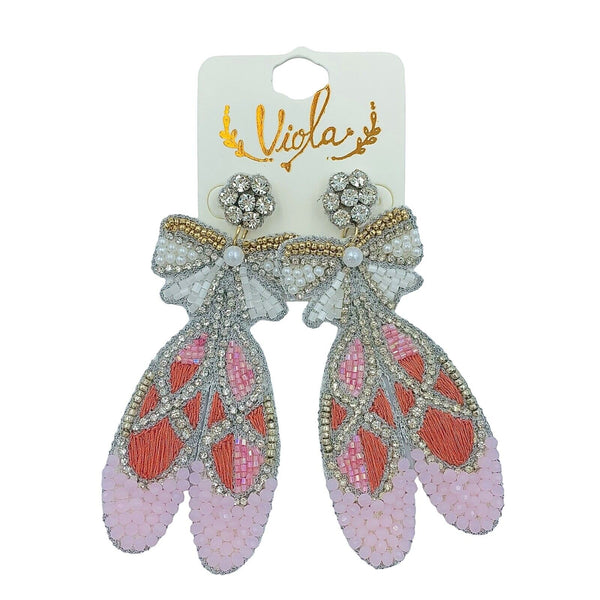 Pink Ballerina Shoes Seed Bead Earrings - Beaded (3.5x1.5in)