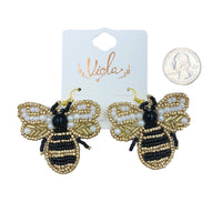 Bumble Bee Pearl Wings Seed Bead Earrings - Beaded (1.75x2.25in)