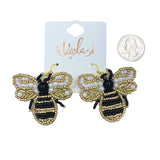 Bumble Bee Pearl Wings Seed Bead Earrings - Beaded (1.75x2.25in)