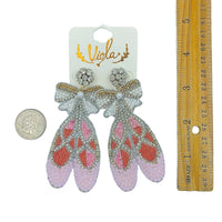 Pink Ballerina Shoes Seed Bead Earrings - Beaded (3.5x1.5in)