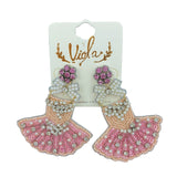 Pink Ballerina Tutu Dress Seed Bead Earrings - Beaded (2.75x2in)