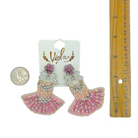 Pink Ballerina Tutu Dress Seed Bead Earrings - Beaded (2.75x2in)