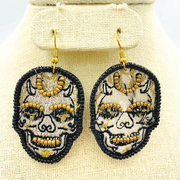 Beaded Skull Dangle Earrings (1.25x2.25)