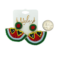 Watermelon Wearing Sunglasses Seed Bead Earrings - Beaded (2.0Wx1.75Lin)