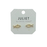 Crystal Jesus Fish Stud Earrings in Silver or Gold Tone (0.6x0.2in)