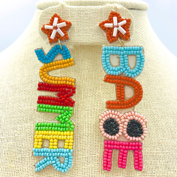 "Summer Babe" Beach Themed Seed Bead Earrings (0.9x3.25in)