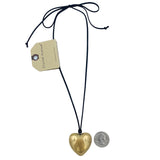 Puffy Heart Black Cord Necklace in Silver or Gold (37in)(1.4x1.5in)
