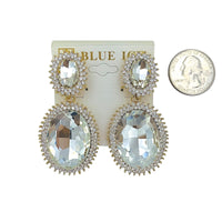 Clip On 2 Tier Oval Crystal Rhinestone Dangle Earrings - 4 Colors (1.2x2.6in)