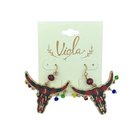 Christmas Themed Buffalo Plaid Bull Earrings (1.5x1.75in)