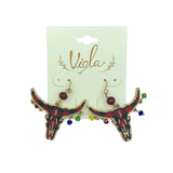 Christmas Themed Buffalo Plaid Bull Earrings (1.5x1.75in)
