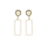 Round Top Rectangle Drop Pearl Earrings in Silver or Gold (0.59x2.02in)
