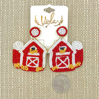 Red Barn Beaded Earrings - Farm & Country Theme