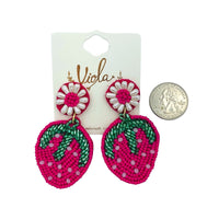 Pink Strawberry Seed Bead Earrings - Beaded (1.6Wx2.5Lin)