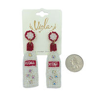 White & Red Vodka Bottle Seed Bead Earrings - Beaded (0.75x3.0in)