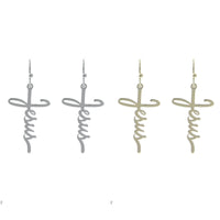 Cross Jesus Earrings in Rhodium or Gold Plated (0.75x1.5in)