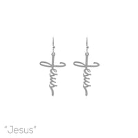 Cross Jesus Earrings in Rhodium or Gold Plated (0.75x1.5in)