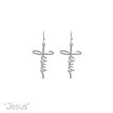 Cross Jesus Earrings in Rhodium or Gold Plated (0.75x1.5in)