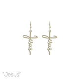 Cross Jesus Earrings in Rhodium or Gold Plated (0.75x1.5in)
