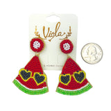 Watermelon Wearing Sunglasses Seed Bead Earrings - Beaded (2.25Wx1.75Lin)