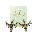 Christmas Themed Buffalo Plaid Bull Earrings (1.5x1.75in)