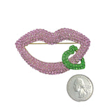 Pink & Green Crystal Studded Lips & Heart Pin (2.75x1.75in)
