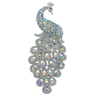 5 Inch Tall Rhinestone Peacock Brooch Pin - Available 6 Colors (2x5in)