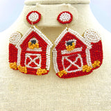 Red Barn Beaded Earrings - Farm & Country Theme