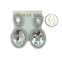 Clip On 2 Tier Oval Crystal Rhinestone Dangle Earrings - 4 Colors (1.2x2.6in)