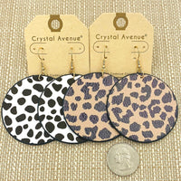 Leopard Animal Print Round Leather Earrings in White or Brown (2.19x2.98in)