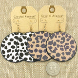 Leopard Animal Print Round Leather Earrings in White or Brown (2.19x2.98in)